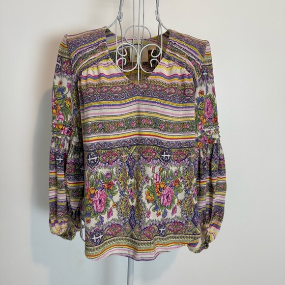 Maeve by Anthropologie Ceresco Peasant Top Floral Boho Hippie Gypsy SZ XS - Picture 2 of 10